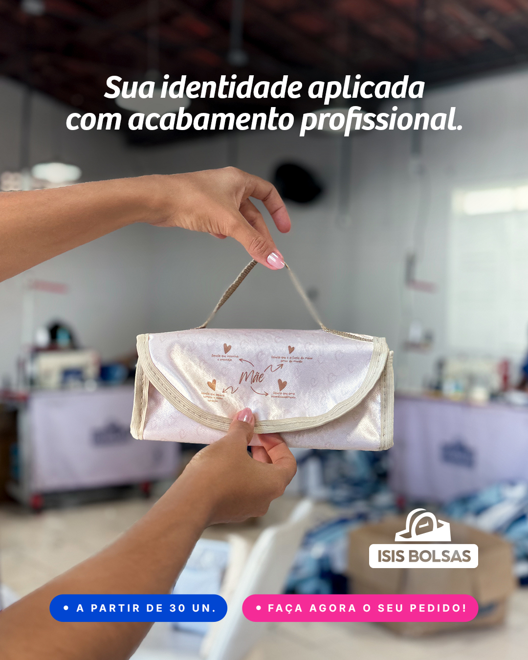 Sua identidade merece ser aplicada em produtos que unem cuidado, beleza e acabamento profissional. Na Isis Bolsas, cada 